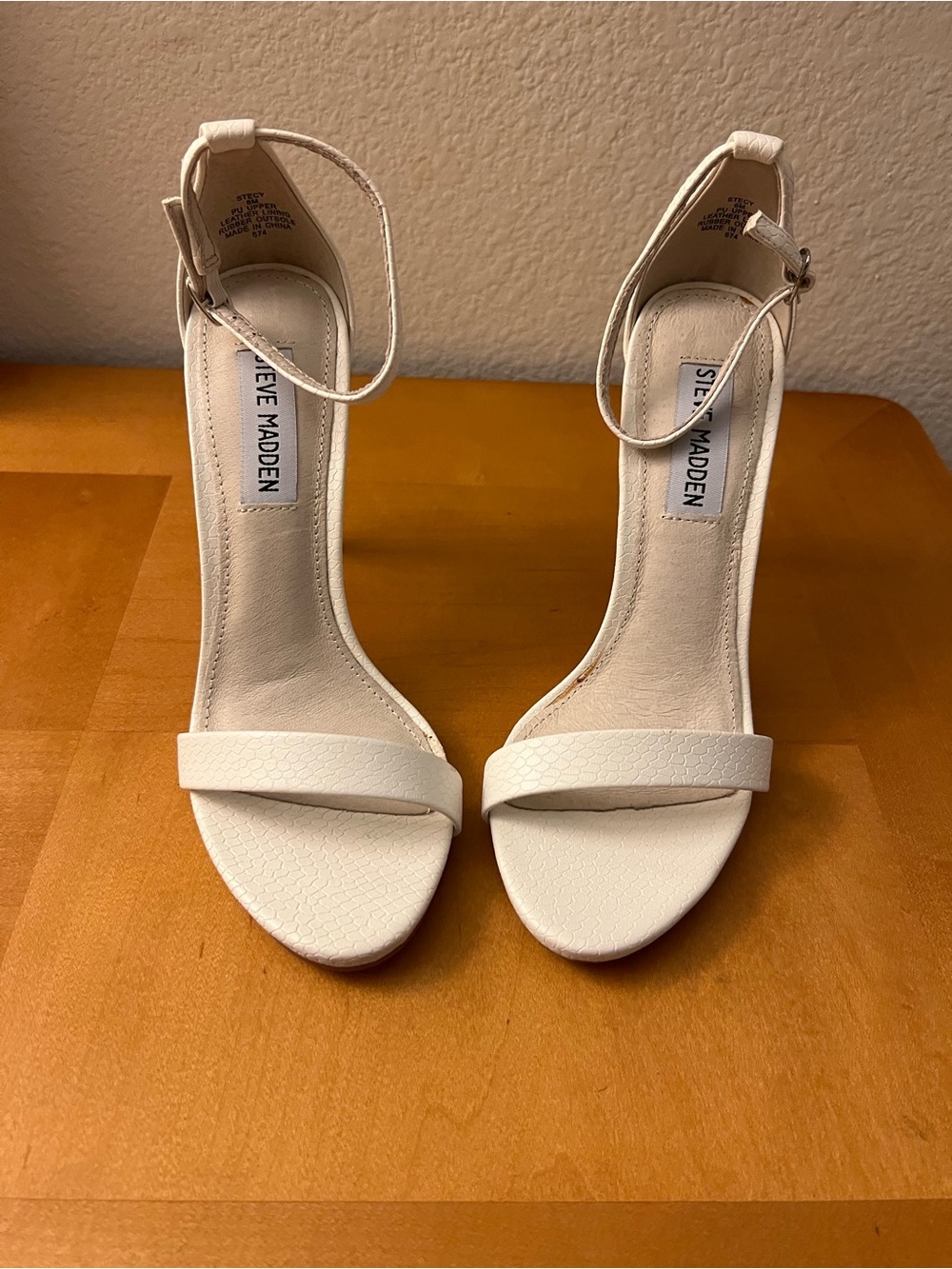 Steve Madden Cream Ankle-Strap Stiletto Sandals
